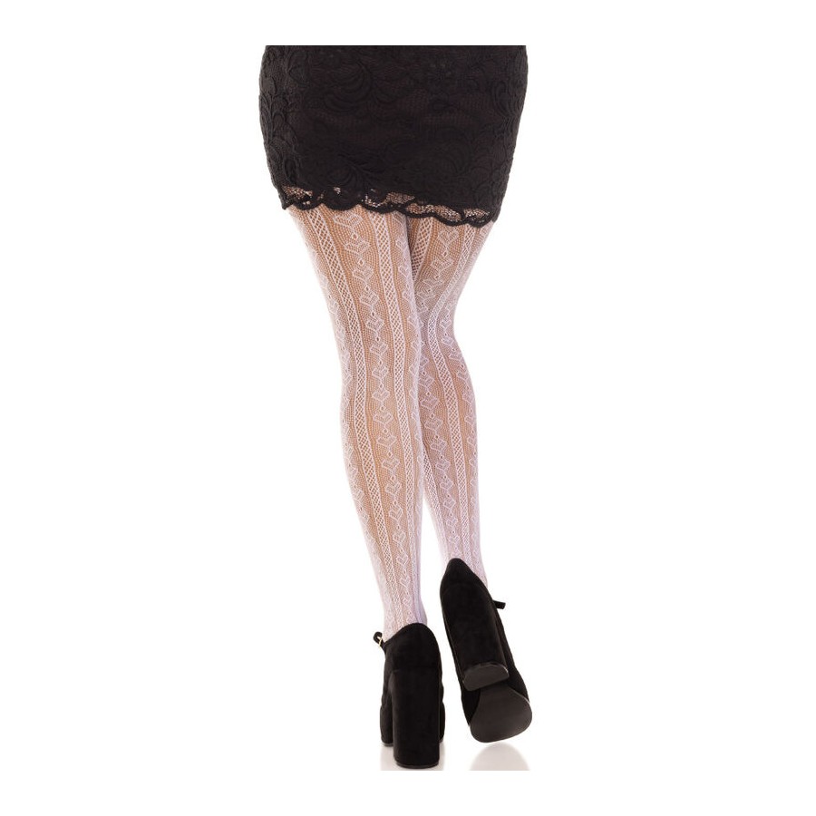 LEG AVENUE - STOCKINGS WITH OPENINGS HEART  BOWS WHITE